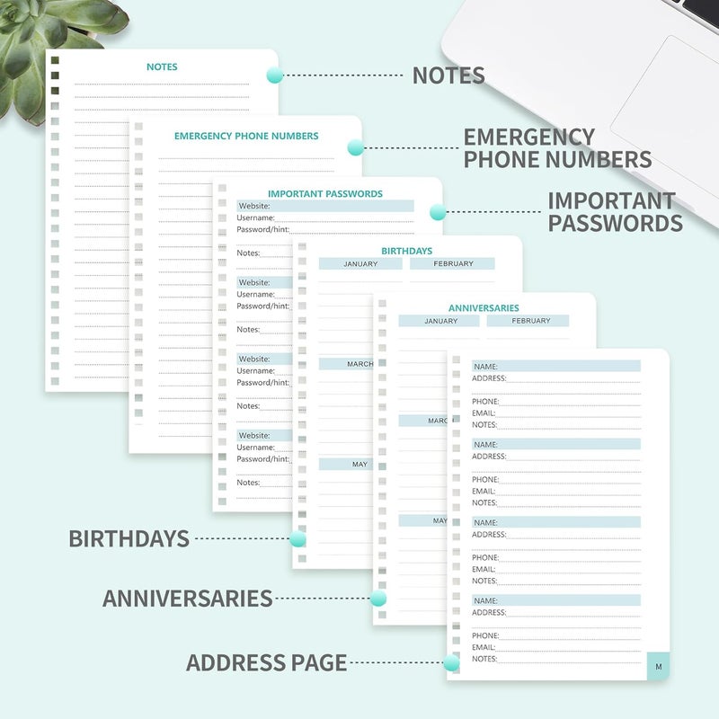Homlive Address Book with Alphabetical Tabs, Hardcover Phone Book Password Keeper with Spiral Binding, Address Books for Seniors, Record Internet Logins, Coloring Pages - 5.7"×7.7" (Teal) - Image 4